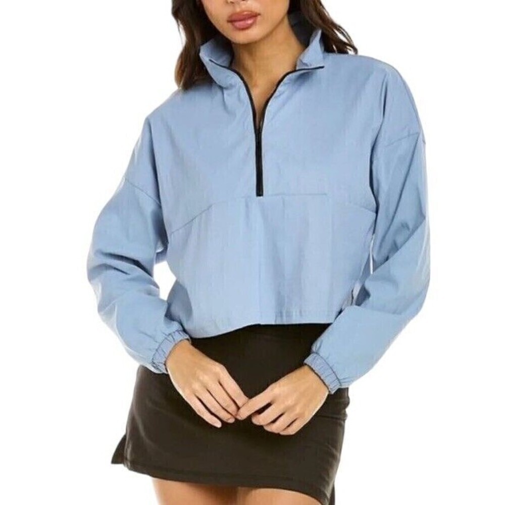 WeWoreWhat Womens Solid Cropped 1/4-Zip Pullover Dusty Blue XSmall NWT